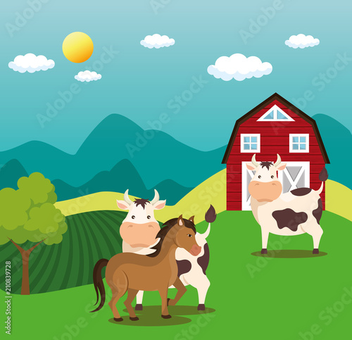 animals in the farm scene vector illustration design © Gstudio