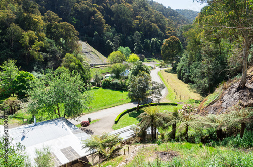 Aerial view of the isolated former gold mining town of Walhalla, Australia. photo