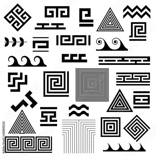Greek key. Typical egyptian, assyrian and greek motives vector symbols.