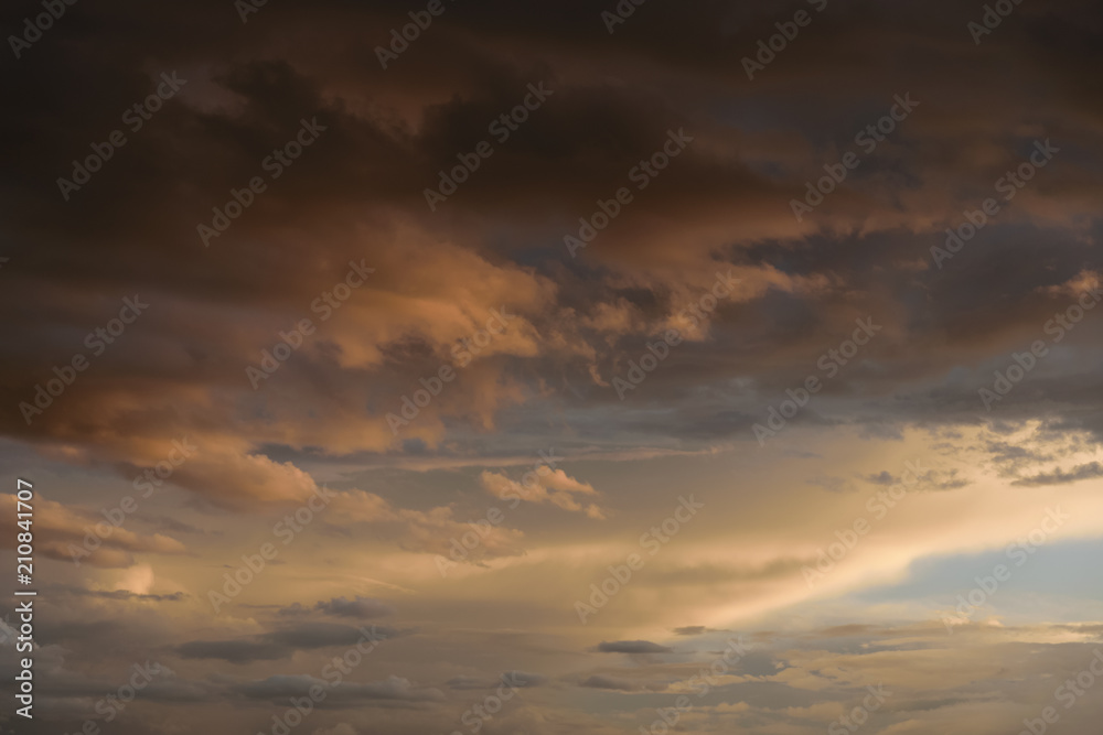 Beautiful sunset sky with clouds.