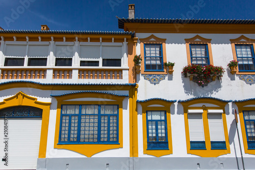 Facade of house in Costa Nova, Aveiro, Portugal.