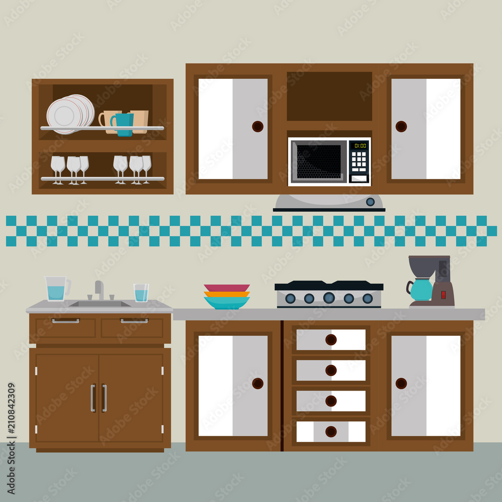 kitchen modern scene icons vector illustration design kitchen modern scene icons vector illustration design