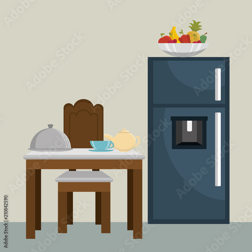 dinning room table kitchen scene vector illustration design