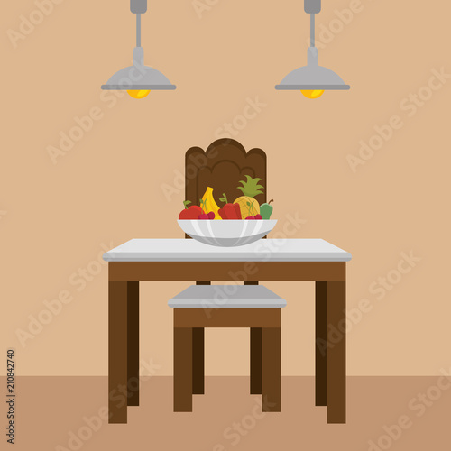 dinning room table kitchen scene vector illustration design