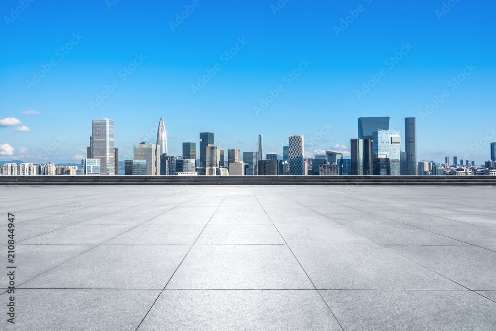 panoramic city skyline with empty square