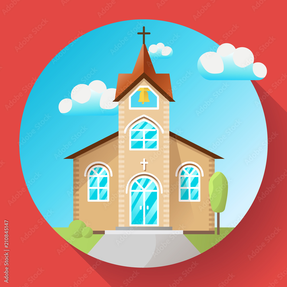 Vector church building icon flat. Religion house illustration or church logo and church icon
