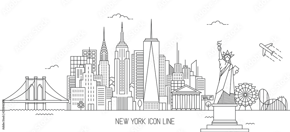 New York skyline line art style - obrazy, fototapety, plakaty 