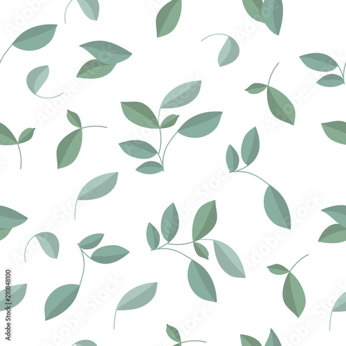 Vector seamless pattern with plants, branches, leaves