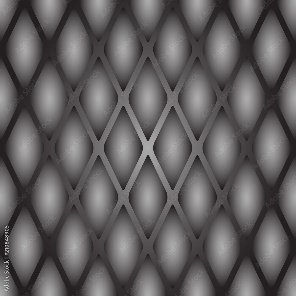 A sample of a seamless texture of a reptile's skin. Convex scales in gray tones with an oval bulge in the center. A sample of a seamless texture of a reptile's skin. Convex scales in gray tones with an oval bulge in the center.