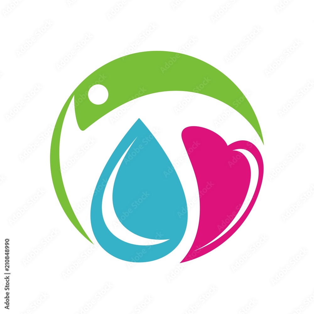 Fototapeta premium Water heart shape logo initial design template vector illustration