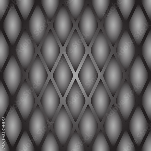 A sample of a seamless texture of a reptile's skin. Convex scales in gray tones with an oval bulge in the center.