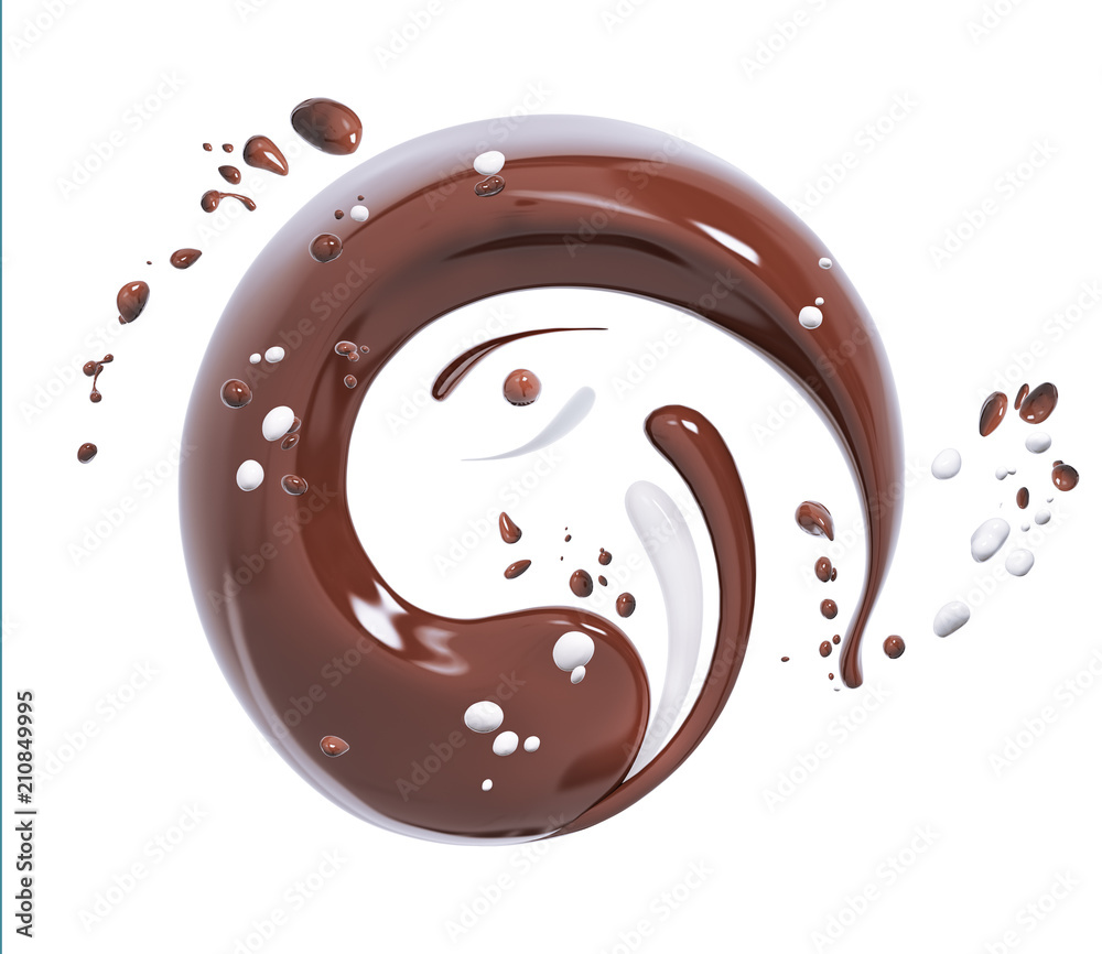 Splash chocolate and milk, chocolate abstract background 3d rendering Splash chocolate and milk, chocolate abstract background 3d rendering