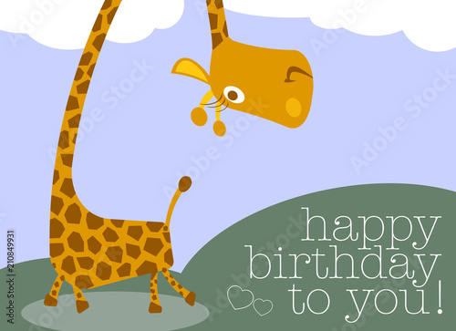 funny smiling giraffe happy birthday card illustration