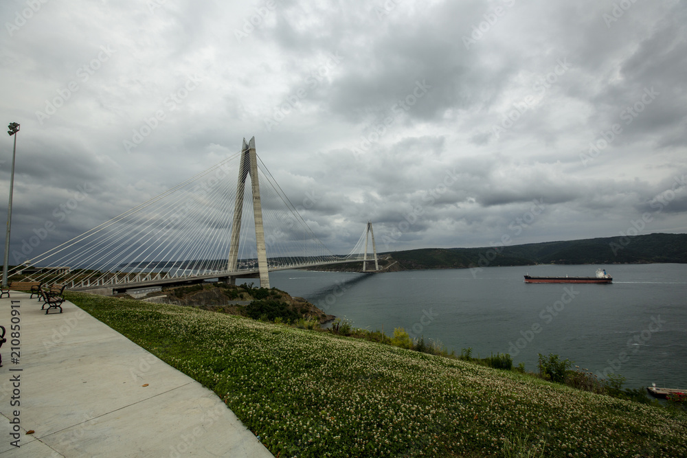Istanbul, Turkey, 24 June 2018: Yavuz Sultan Selim Bridge at Bosphorus of Istanbul. Istanbul, Turkey, 24 June 2018: Yavuz Sultan Selim Bridge at Bosphorus of Istanbul.