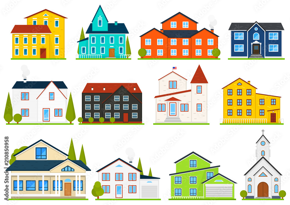 Little cute house or apartments. Family american townhouse. Neighborhood with cozy homes. Traditional Modern cottage for infographics or application interface. Building vector illustration. Flat style Little cute house or apartments. Family american townhouse. Neighborhood with cozy homes. Traditional Modern cottage for infographics or application interface. Building vector illustration. Flat style