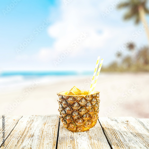 Summer photo of pineapple and free space 