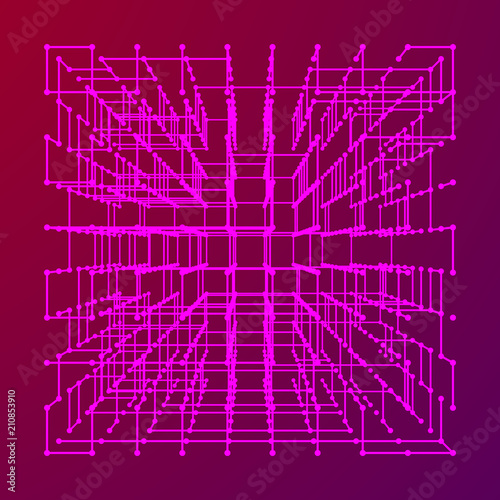 Big data visualization. HUD grid corners wireframe mesh cube. Analysis of information. Visual data infographics design. Science and technology. Connection Structure. Digital Data Vector Illustration.