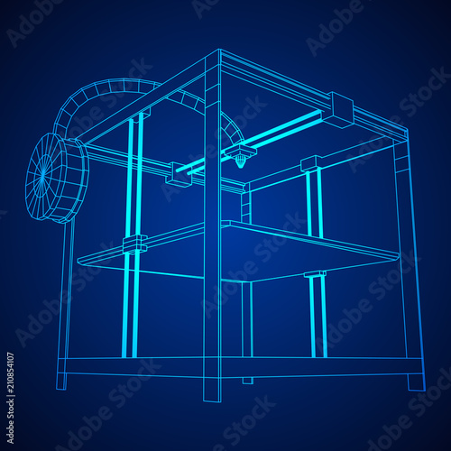 3D Printer Wireframe low poly mesh vector illustration