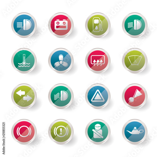 Car Dashboard over colored background - simple vector icons set