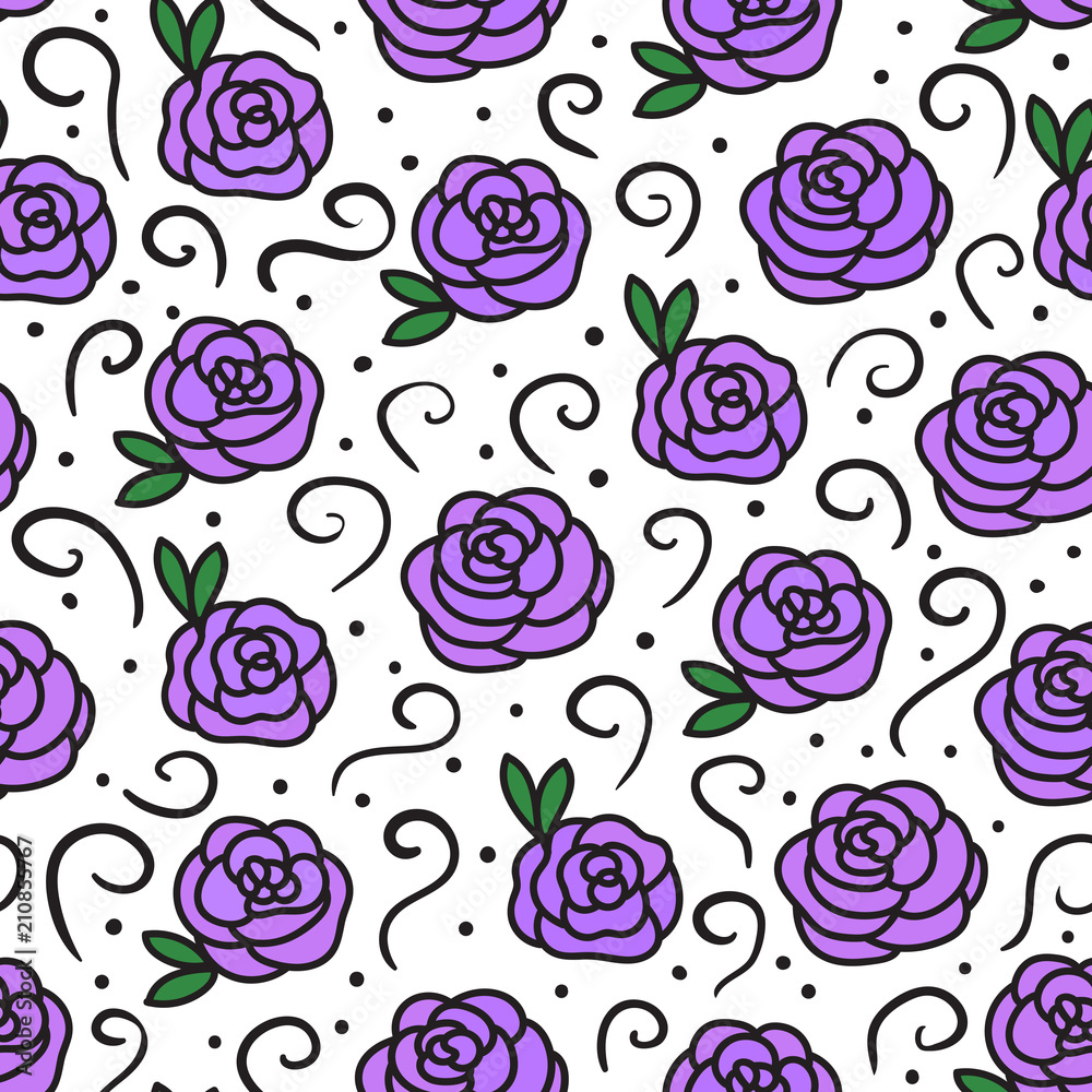 Vector Roses sketch seamless texture pattern. Hand drawing flowers with curls. Vector Roses sketch seamless texture pattern. Hand drawing flowers with curls.
