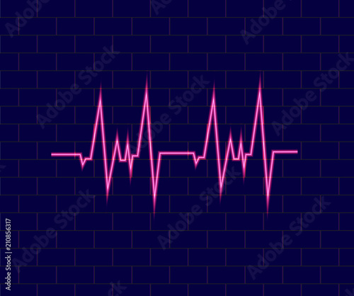 Vector Neon Pulse, HeartBeat Scheme Glowing on Dark Background.