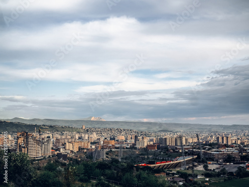 aerial view of Yerevan city on cloudy day, Armenia