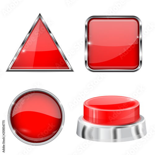 Red 3d buttons and icons. With metal frame