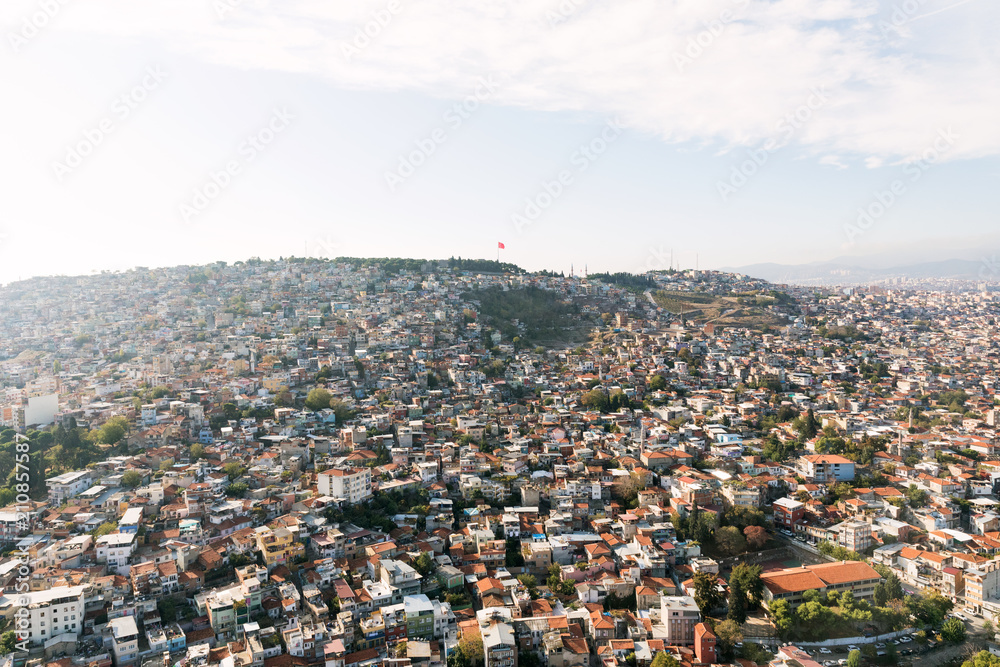 Izmir cityKadifekale region top view from a helicopter