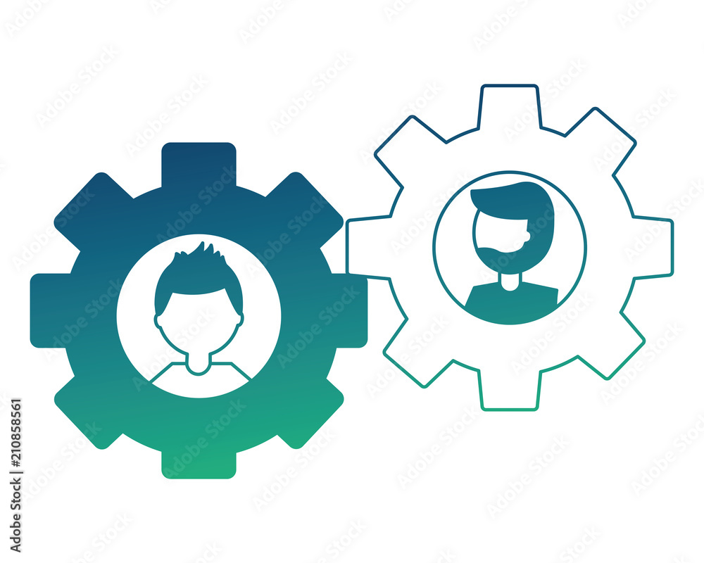 gears machine with heads of men isolated icon