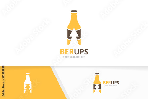 Vector bottle and arrow up logo combination. Beer and growth symbol or icon. Unique alcohol and upload logotype design template.