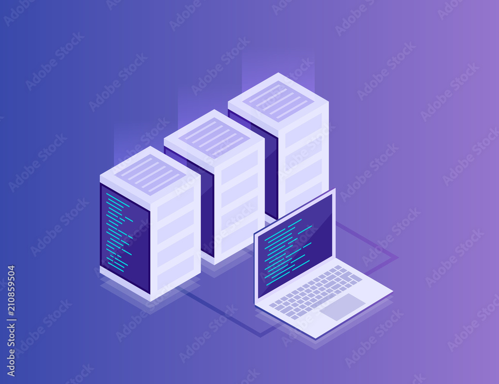 Concept of data network management .Vector isometric map with business networking servers and laptop.Cloud storage data and synchronization of devices.3d isometric style. Modern vector ilustration Concept of data network management .Vector isometric map with business networking servers and laptop.Cloud storage data and synchronization of devices.3d isometric style. Modern vector ilustration