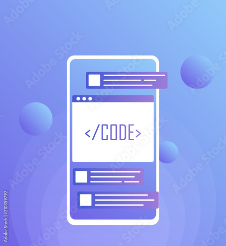 Mobile web development concept, mobile app . Modern Flat style illustration