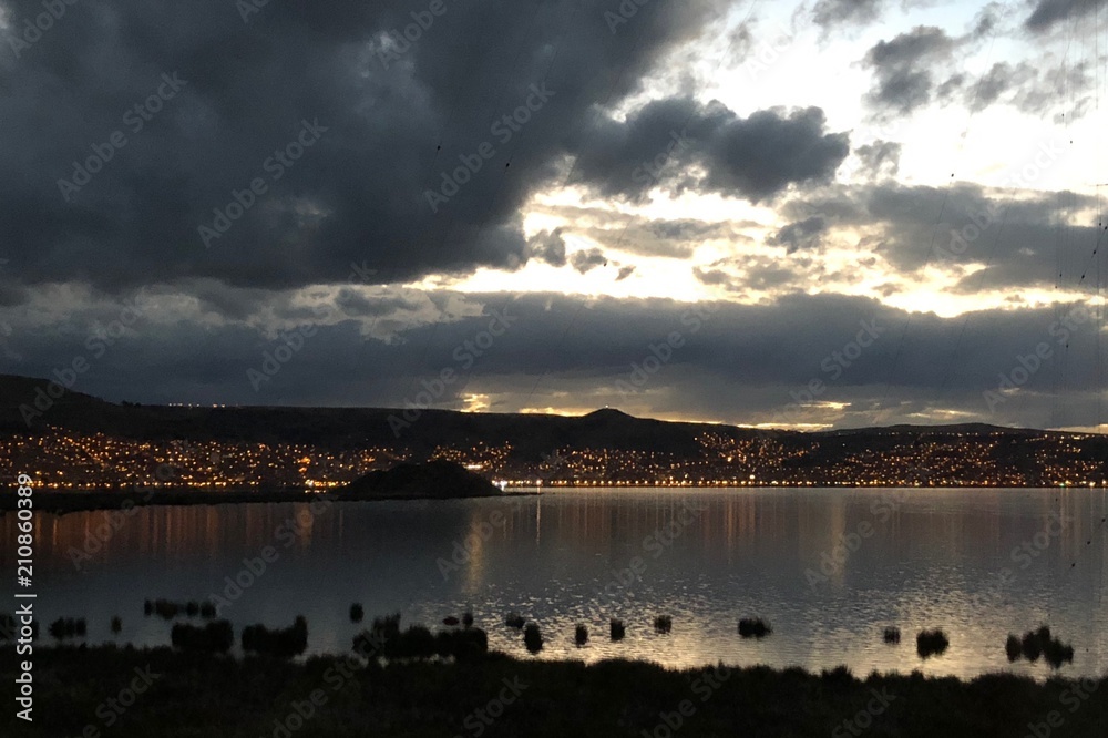 Fototapeta premium Sunset at Lake Titicaca in Puno, Peru
