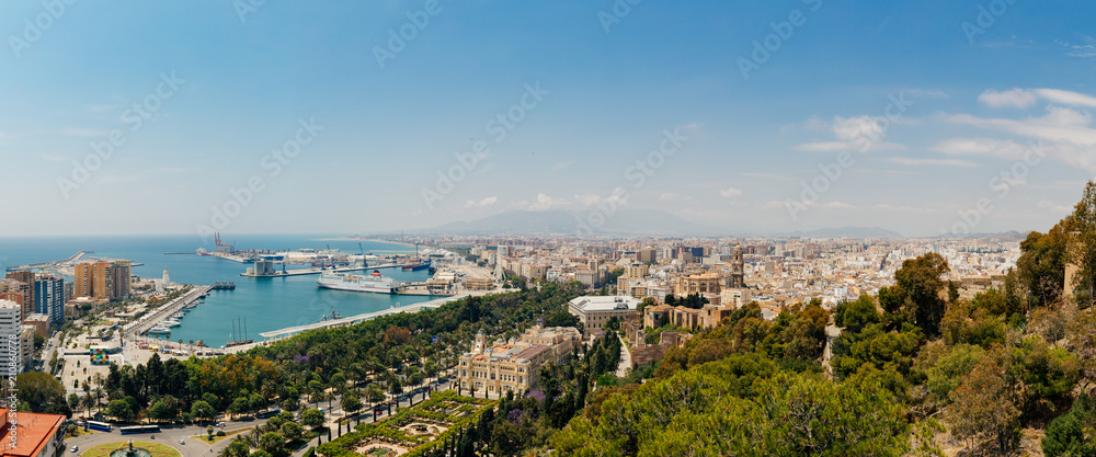 Beautiful panorama view of Malaga city from Gibralfaro Castle, Spain.