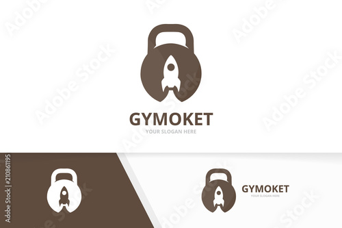 Vector sport and rocket logo combination. Gym and start up symbol or icon. Unique fitness and spaceship logotype design template.