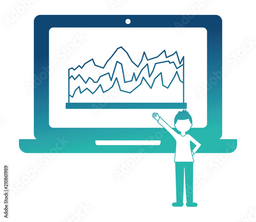 man pointing laptop with statistic report