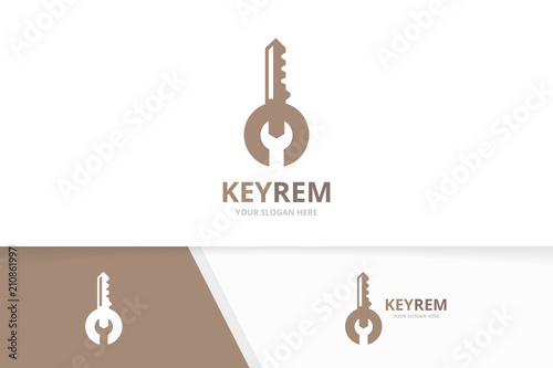 Vector key and repair logo combination. Lock and fix symbol or icon. Unique house and service logotype design template.
