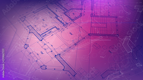 vector architectural plan - abstract architectural blueprint of a modern residential building / technology, industry, business concept illustration: real estate, building, construction & architecture