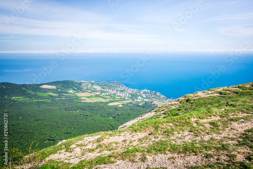Mountain hill path road panoramic landscape over the sea