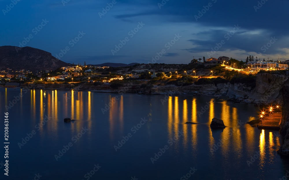 Seafront of Hersonissos in Crete, Greece at night