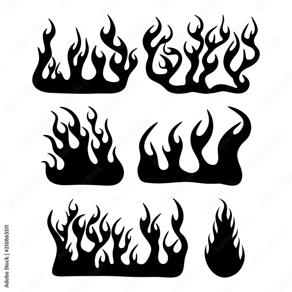 fire flame silhouette set design isolated on white