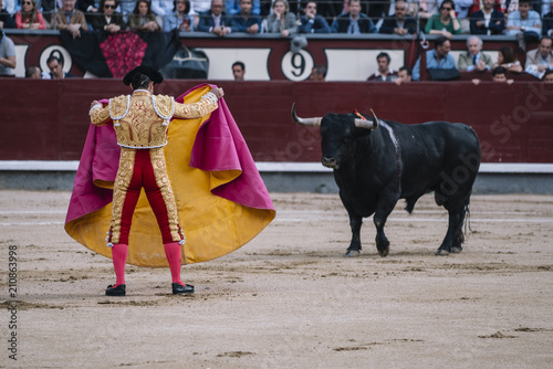 Man bullfighter dressed in bullfighting costume. photo