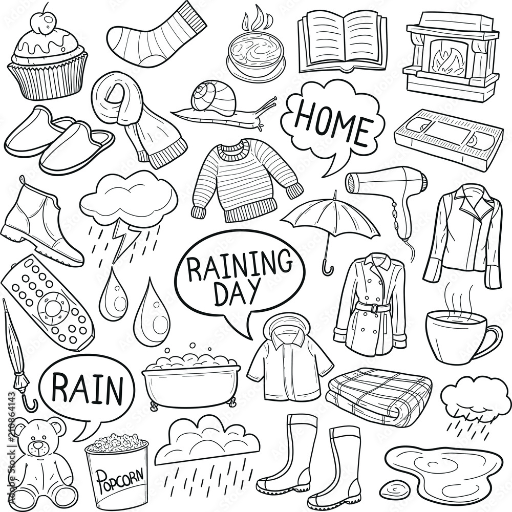 Raining Day Rain Doodle Icon Hand Draw Line Art Raining Day Rain Doodle Icon Hand Draw Line Art