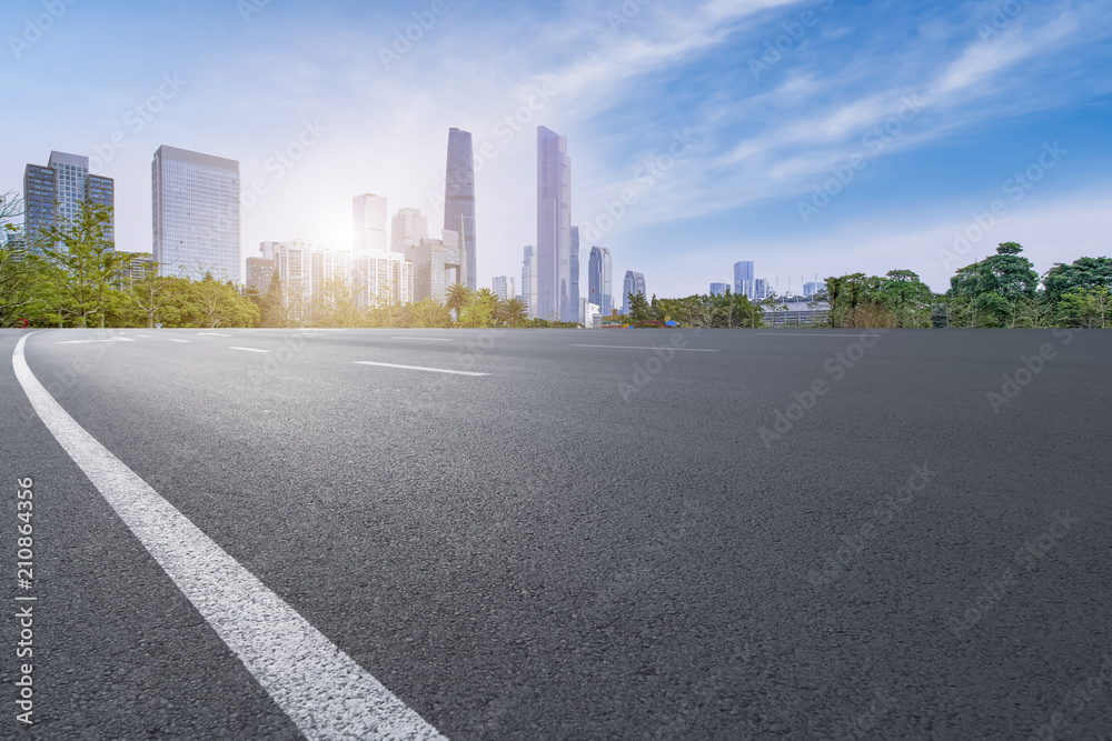 Air highway asphalt road and office building of commercial building in modern city