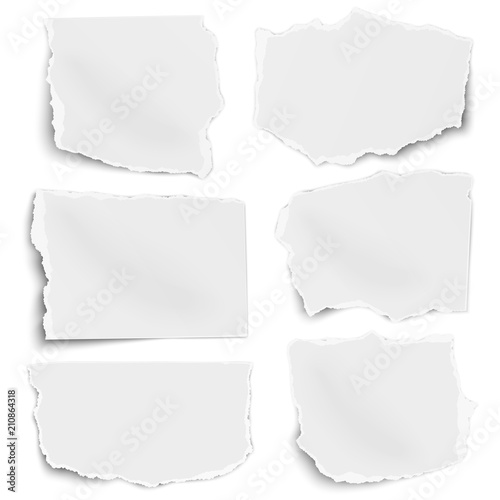 Paper tears of different shapes set isolated on white background. Vector illustration.
