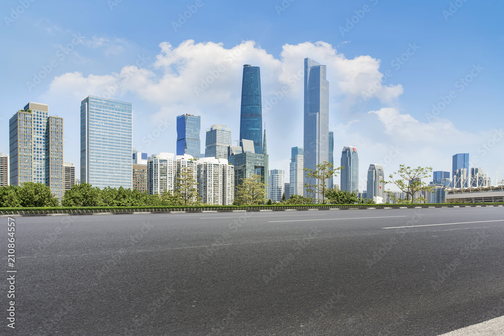 Air highway asphalt road and office building of commercial building in modern city