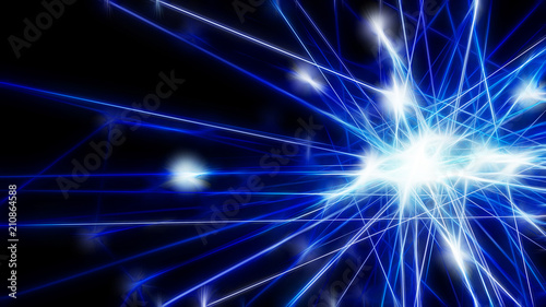 Abstract blue futuristic technology network node. Cable data line transmission links and communication structure concept. Neurons and electron theme element