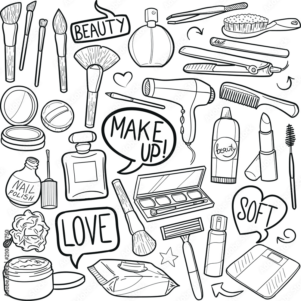 Make up Woman Doodle Icon Hand Draw Line Art