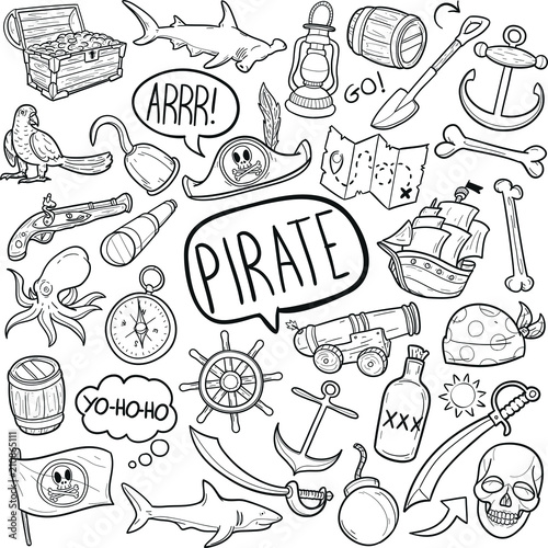 Pirate Adventure Costume Doodle Icon Hand Draw Line Art