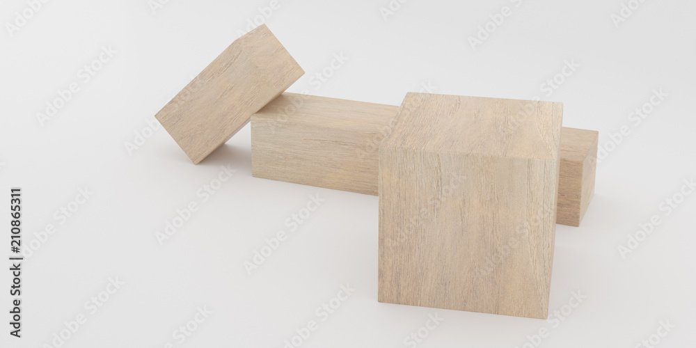 Abstract concept of wooden cubes toy isolated on white background, 3d rendering Abstract concept of wooden cubes toy isolated on white background, 3d rendering